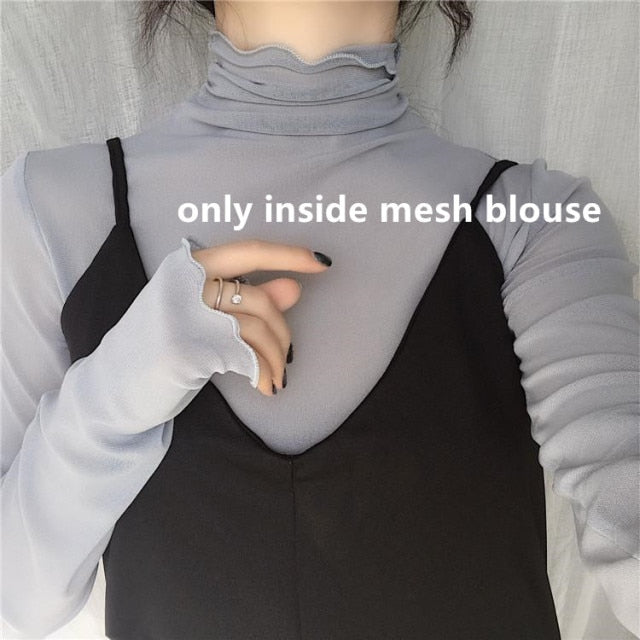2020 New Transparent Korean Loose Women Lace Blouse 3 Colors Female Bottoming Blouses Plus Size Cheaper Tops