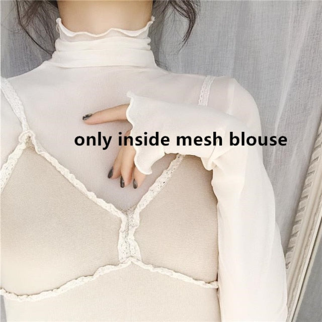 2020 New Transparent Korean Loose Women Lace Blouse 3 Colors Female Bottoming Blouses Plus Size Cheaper Tops