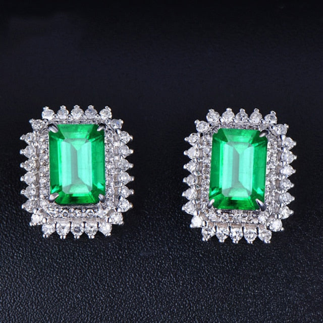 BLACK ANGEL 2020 New Fashion Created Green Moissanit Blue Gemstone Earrings For Women Wedding Ear Jewelry Chirstmas Gift