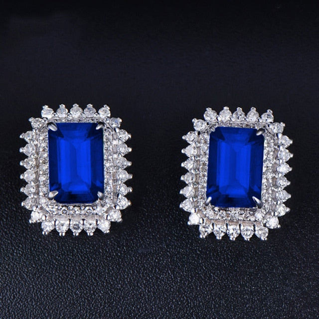 BLACK ANGEL 2020 New Fashion Created Green Moissanit Blue Gemstone Earrings For Women Wedding Ear Jewelry Chirstmas Gift