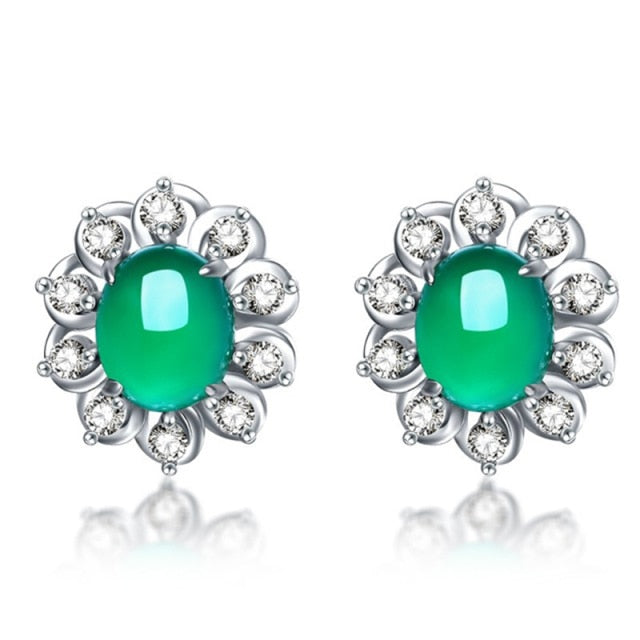 BLACK ANGEL 2020 New Fashion Created Green Moissanit Blue Gemstone Earrings For Women Wedding Ear Jewelry Chirstmas Gift