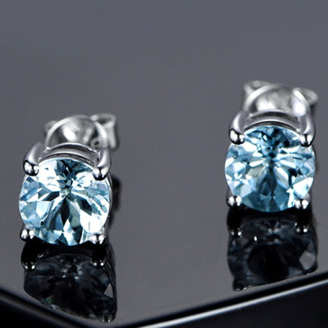 BLACK ANGEL 2020 New Fashion Created Green Moissanit Blue Gemstone Earrings For Women Wedding Ear Jewelry Chirstmas Gift