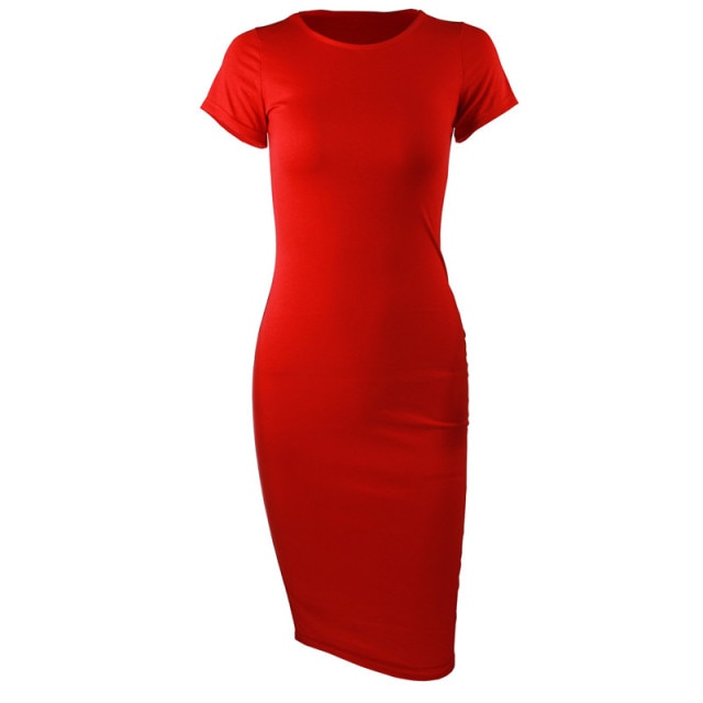 Knitted Cotton Long Spring Dress Fashion O-Neck Short Sleeve Office Lady Summer Dress Plus Size Casual Pencil Vestido Party Robe