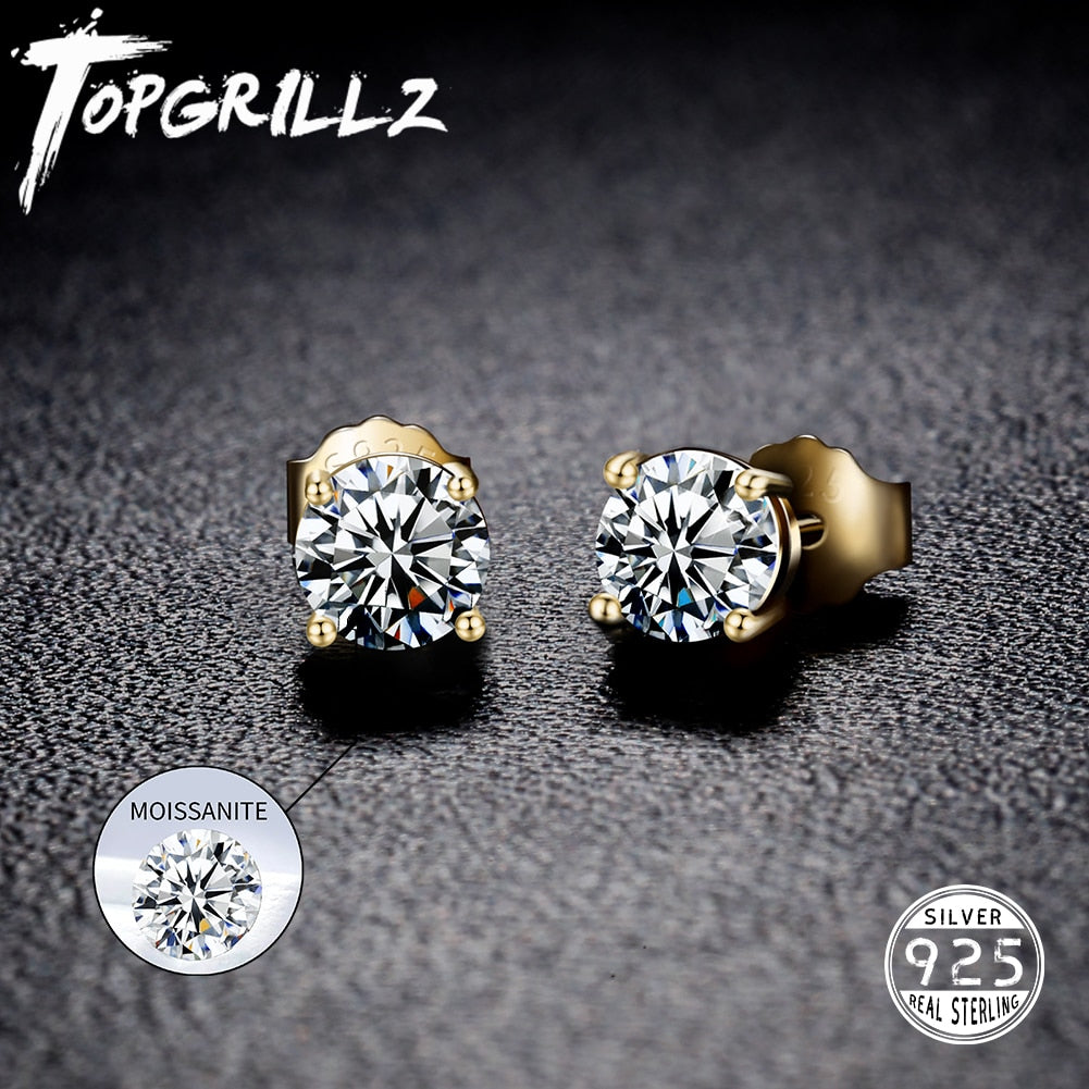 TOPGRILLZ 3/4/5MM 0.1-0.5 Carat D Color Moissanite Earrings 100% 925 Sterling Silver Earrings Fashion Charm Jewelry Women Gift