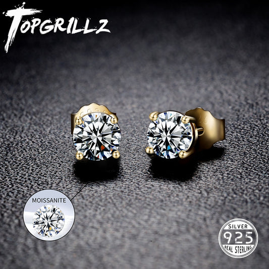 TOPGRILLZ 3/4/5MM 0.1-0.5 Carat D Color Moissanite Earrings 100% 925 Sterling Silver Earrings Fashion Charm Jewelry Women Gift