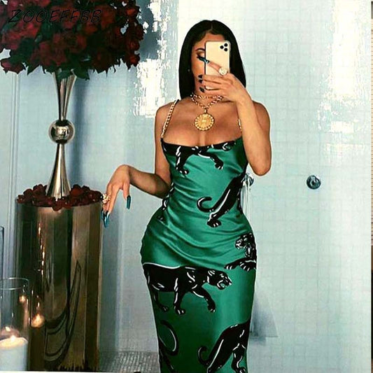ZOOEFFBB Aesthetic Graphics Printed Sling Maxi Dress Sexy Elegant Club Outfits for 2021 Fashion Women Summer Lounge Wear Clothes