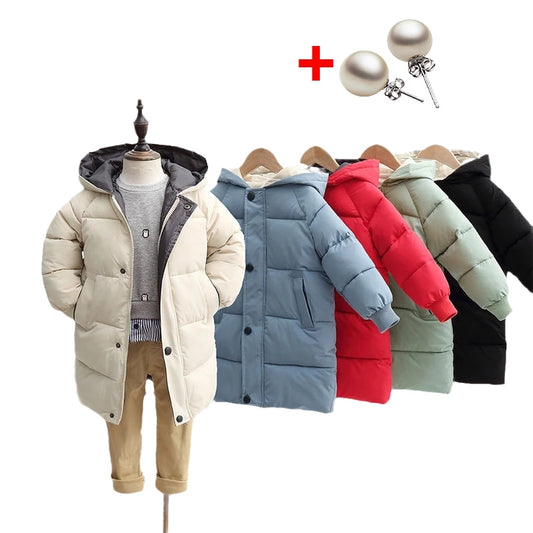 Children's Down Coat Winter Teenage Baby Boys Girls Cotton-padded Parka &amp; Coats Thicken Warm Long Jackets Toddler Kids Outerwear