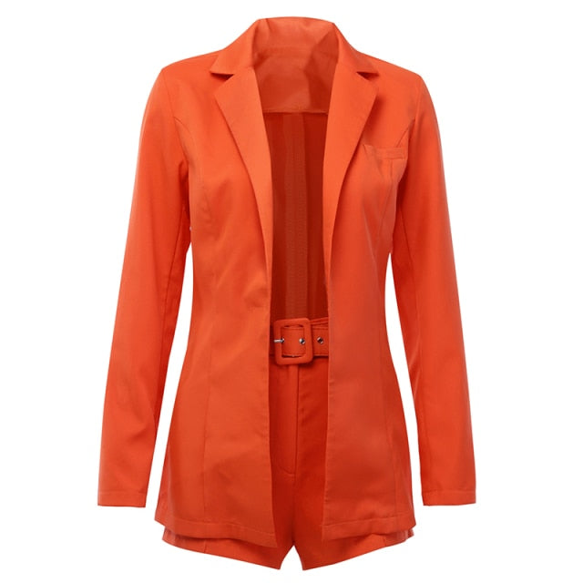 LTPH Hot sale 2021 New Women Sets Autumn long sleeve cardigan Blazer shorts solid 2 piece set Lady Casual Short Suits Clearance
