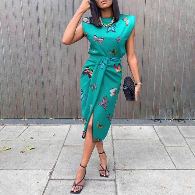 Two Piece Set Women High Waist Elegant Black Front Slit Office Clothes Outfits For Women Matching Sets 2021 Fashion Tank Suit