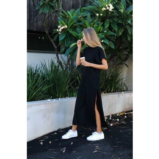 Maxi T Shirt Dress Women Summer Beach Sexy Party Bodycon Elegant Casual Cotton Black Side Slit Long Dresses Sundress Plus Size