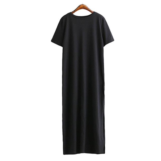 Maxi T Shirt Dress Women Summer Beach Sexy Party Bodycon Elegant Casual Cotton Black Side Slit Long Dresses Sundress Plus Size