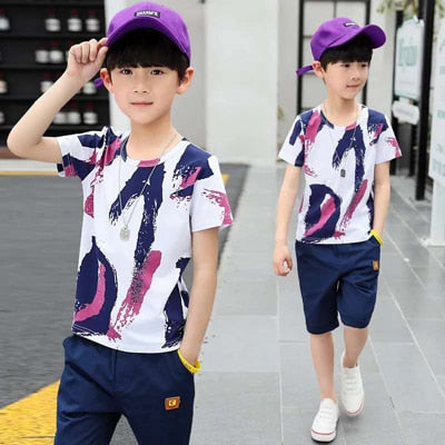 Boys Clothing Sets Summer 2019 Cotton Teenage Kids Boys Suit For 4 6 8 10 12 14 Years Children Short Sleeve Shirt Shorts Set