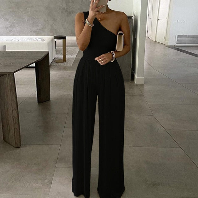 Elegant Office Lady Wide Leg Jumpsuit Sexy Off Shoulder Women Rompers Bodysuit Summer Fashion Striped Printed Overalls Playsuits