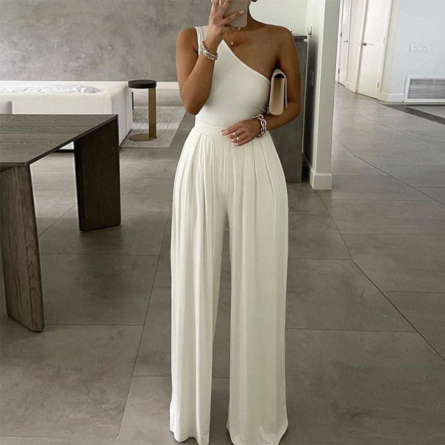Elegant Office Lady Wide Leg Jumpsuit Sexy Off Shoulder Women Rompers Bodysuit Summer Fashion Striped Printed Overalls Playsuits