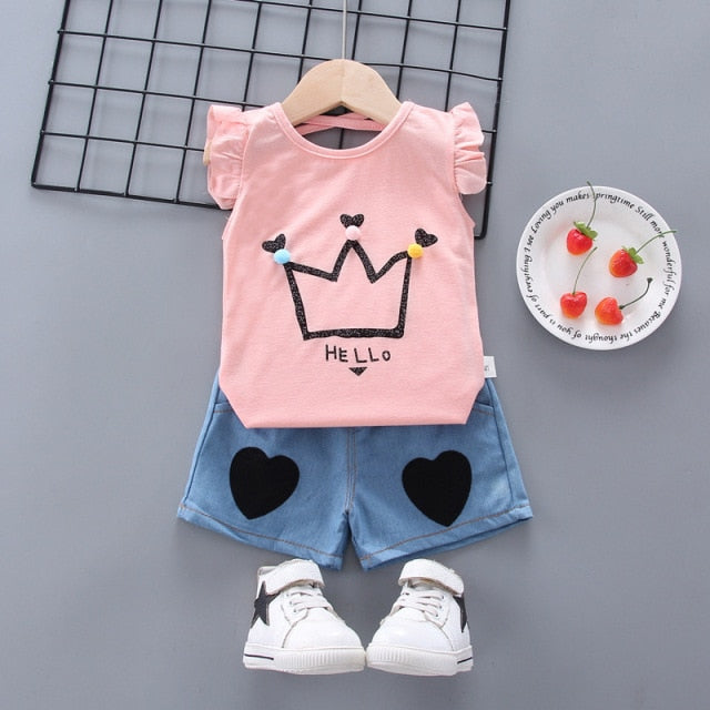 New Baby Girls Clothing Outfits Brand Summer Newborn Infant Sleeveless T-shirt Shorts 2pc/Sets Clothes Casual Sports Tracksuits