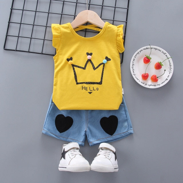 New Baby Girls Clothing Outfits Brand Summer Newborn Infant Sleeveless T-shirt Shorts 2pc/Sets Clothes Casual Sports Tracksuits