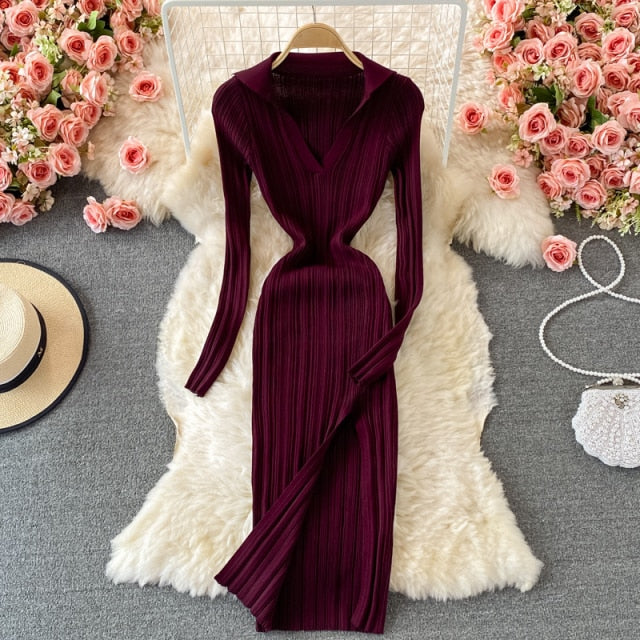 2021 Sexy V-neck Short-sleeved Knit Bodycon Dress Women Casual Summer Slim Elastic High Split Mid-calf Ribbed Long Dress Vestido