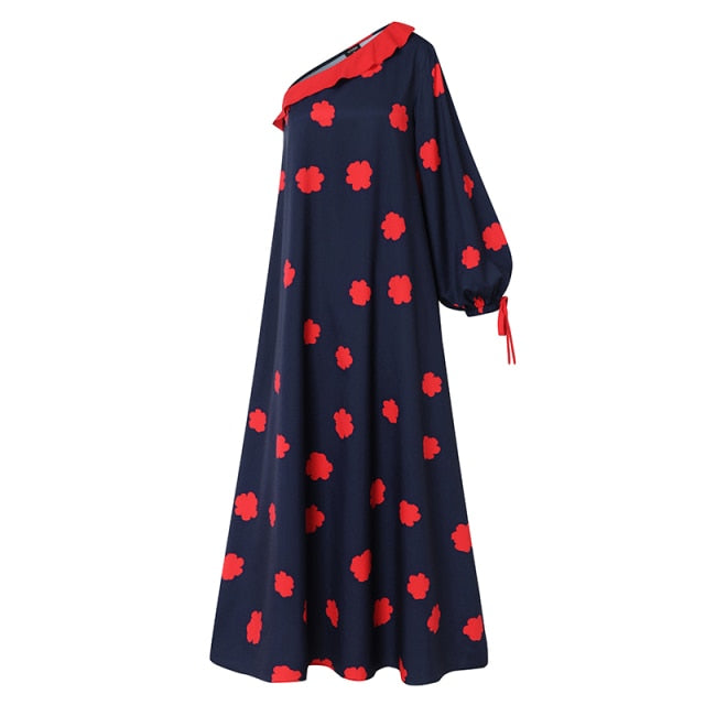 Women Summer Sundress Floral Print Party Maxi Dress 2021 VONDA Vintage Style One Shoulder Sexy Dress Vestidos
