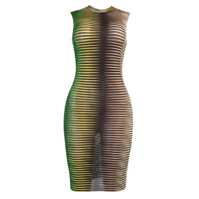 Hawthaw Women Summer Sleeveless See Through Bodycon Striped Mini Dress Sundress 2021 Female Clothing Streetwear Wholesale Items
