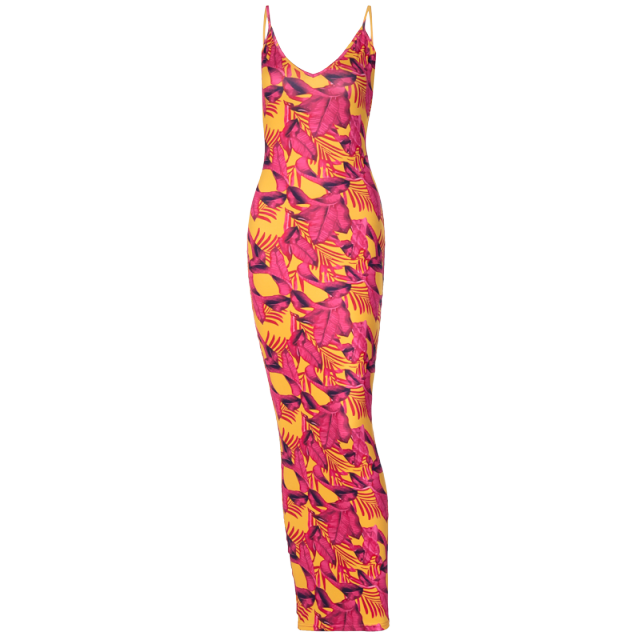 Hawthaw Women Summer Party Evening Sleeveless Printed V Neck Bodycon Pencil Long Dress Clothes 2021 Female Clothing Wholesale