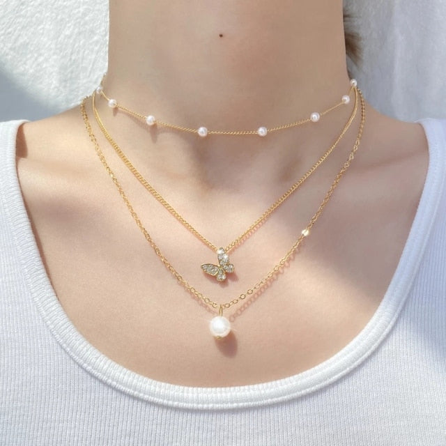 DAXI Beaded Choker Pearl Necklace For Women Gold Chain Necklaces Pendant Collar Choker Chains Bead Necklace Vintage Jewelry 2021