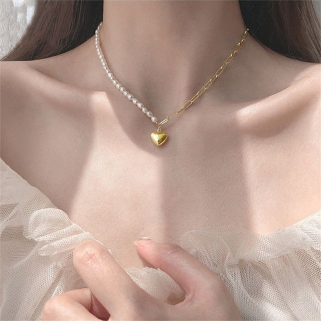 DAXI Beaded Choker Pearl Necklace For Women Gold Chain Necklaces Pendant Collar Choker Chains Bead Necklace Vintage Jewelry 2021