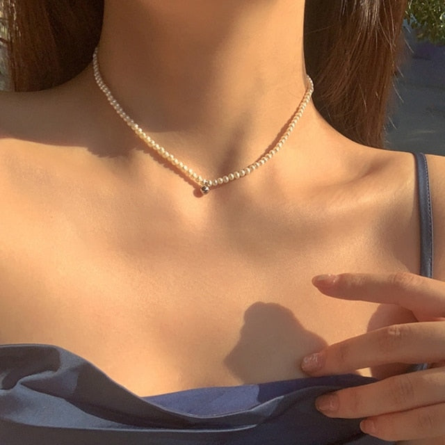 DAXI Beaded Choker Pearl Necklace For Women Gold Chain Necklaces Pendant Collar Choker Chains Bead Necklace Vintage Jewelry 2021