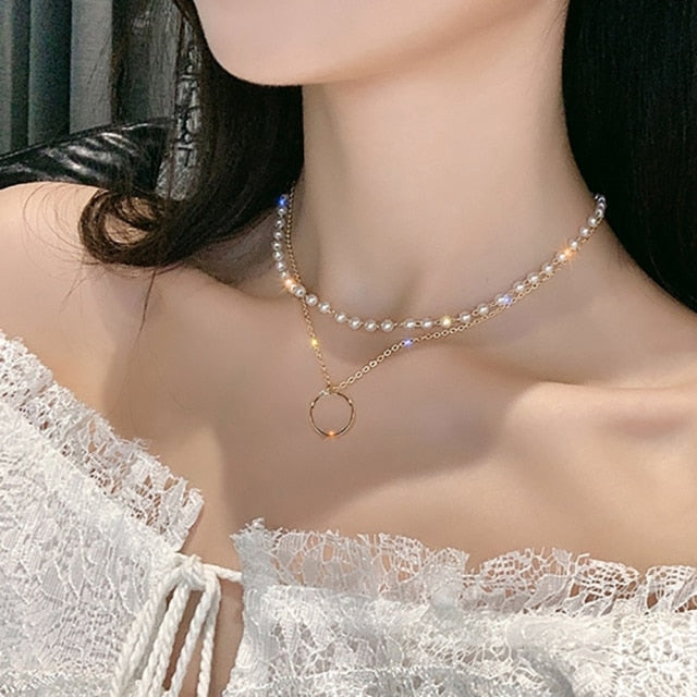 DAXI Beaded Choker Pearl Necklace For Women Gold Chain Necklaces Pendant Collar Choker Chains Bead Necklace Vintage Jewelry 2021