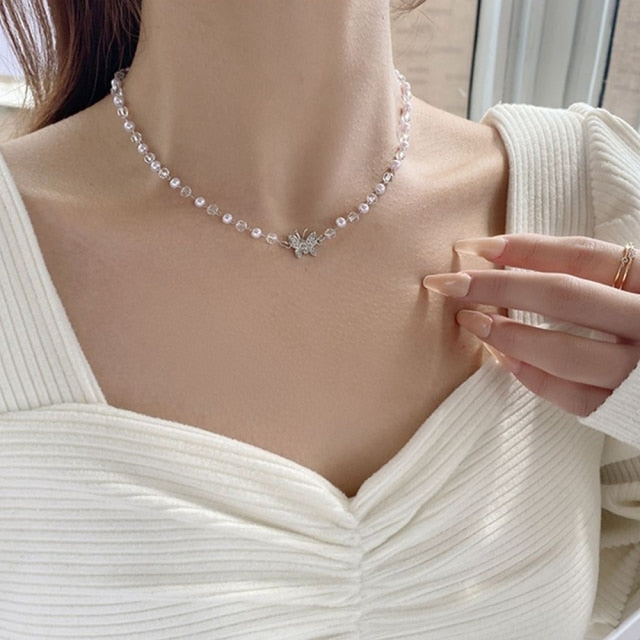DAXI Beaded Choker Pearl Necklace For Women Gold Chain Necklaces Pendant Collar Choker Chains Bead Necklace Vintage Jewelry 2021