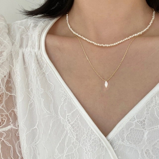 DAXI Beaded Choker Pearl Necklace For Women Gold Chain Necklaces Pendant Collar Choker Chains Bead Necklace Vintage Jewelry 2021