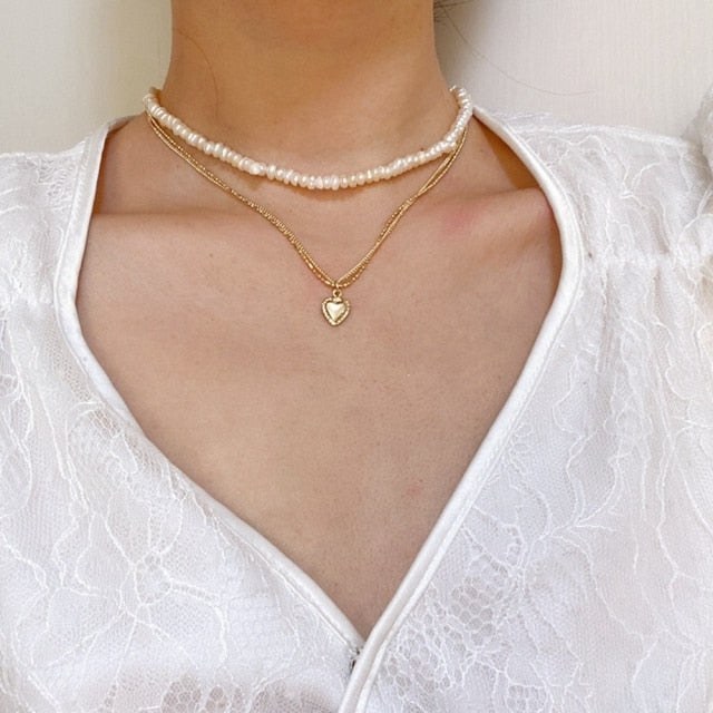 DAXI Beaded Choker Pearl Necklace For Women Gold Chain Necklaces Pendant Collar Choker Chains Bead Necklace Vintage Jewelry 2021
