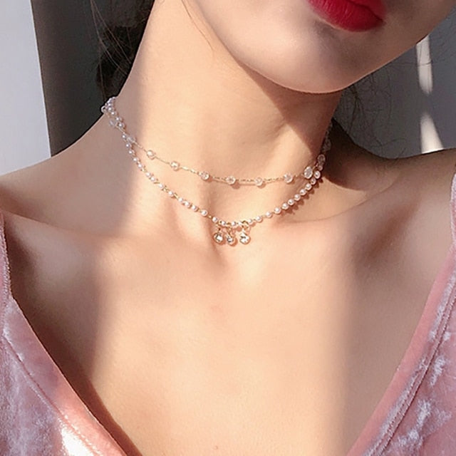 DAXI Beaded Choker Pearl Necklace For Women Gold Chain Necklaces Pendant Collar Choker Chains Bead Necklace Vintage Jewelry 2021