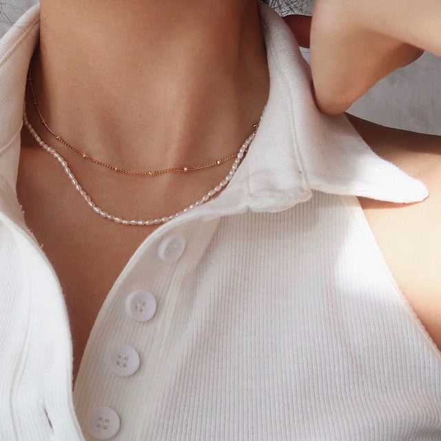 DAXI Beaded Choker Pearl Necklace For Women Gold Chain Necklaces Pendant Collar Choker Chains Bead Necklace Vintage Jewelry 2021