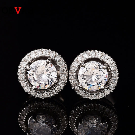 OEVAS 100% 925 Sterling Silver Real 0.5 Carat 1 Carat Moissanite Stud Earrings for Women Sparkling Wedding Party Fine Jewelry