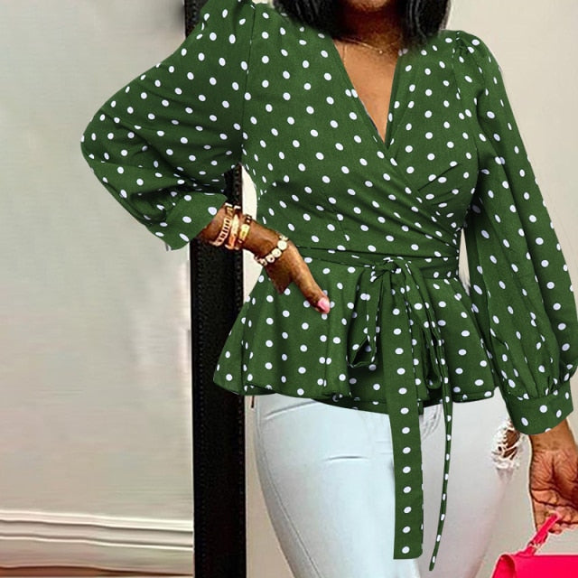 Celmia Women Elegant Blouses  Office Tunic Shirt Sexy Deep V-Neck Leopard Print Belted 2021 Fashion Tops Ruffles Blusas Feminina