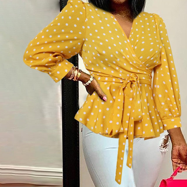 Celmia Women Elegant Blouses  Office Tunic Shirt Sexy Deep V-Neck Leopard Print Belted 2021 Fashion Tops Ruffles Blusas Feminina