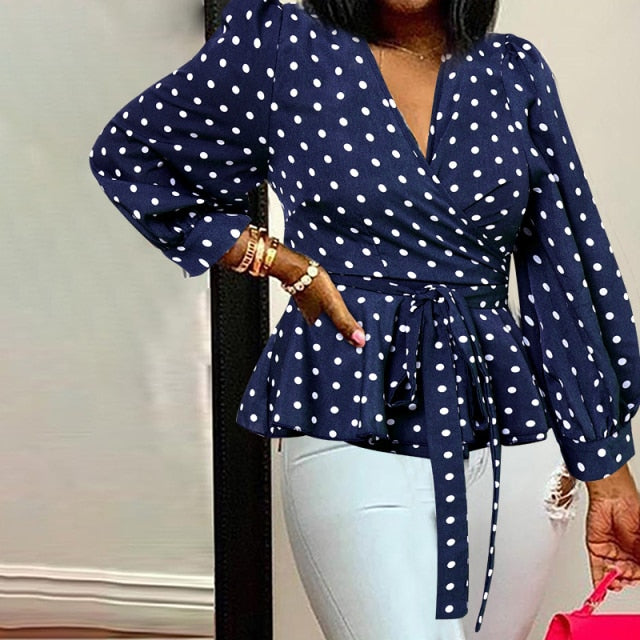 Celmia Women Elegant Blouses  Office Tunic Shirt Sexy Deep V-Neck Leopard Print Belted 2021 Fashion Tops Ruffles Blusas Feminina