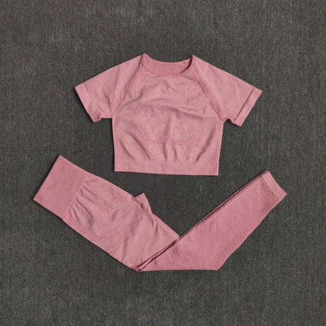 2/3/5PCS Seamless Women Yoga Set Workout Sportswear Gym Clothing Fitness Long Sleeve Crop Top High Waist Leggings Sports Suits
