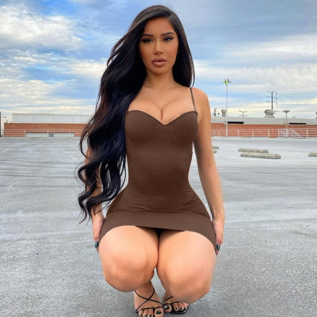 Dulzura Solid Women Strap Mini Dress Bodycon Sexy Streetwear Party Club Elegant 2021 Summer Clothes Basic Slim Fashion Casual