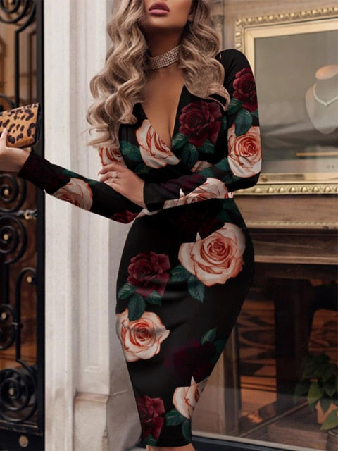 Shein Romwe Y2K Print Long Sleeve Tie Detail Work Elegant With Belt Bodycon Midi Vestidos De Mujer Casual Feminine The Dress