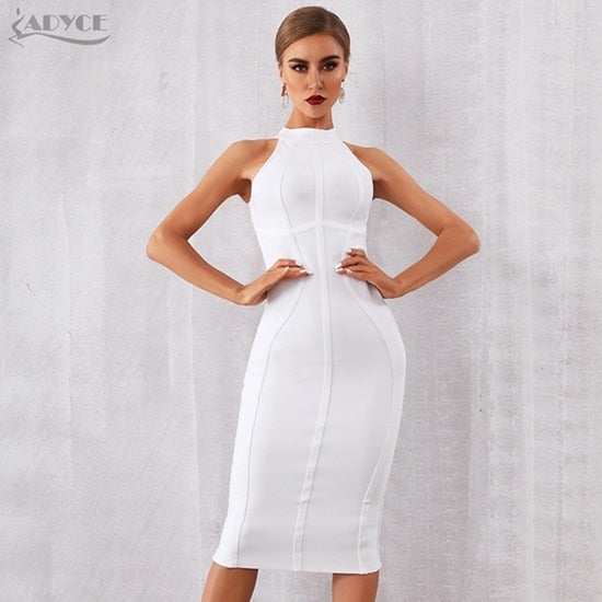 Adyce 2021 New Summer White Women Bodycon Bandage Dress Elegant Tank Sexy Sleeveless Club Celebrity Evening Runway Party Dresses