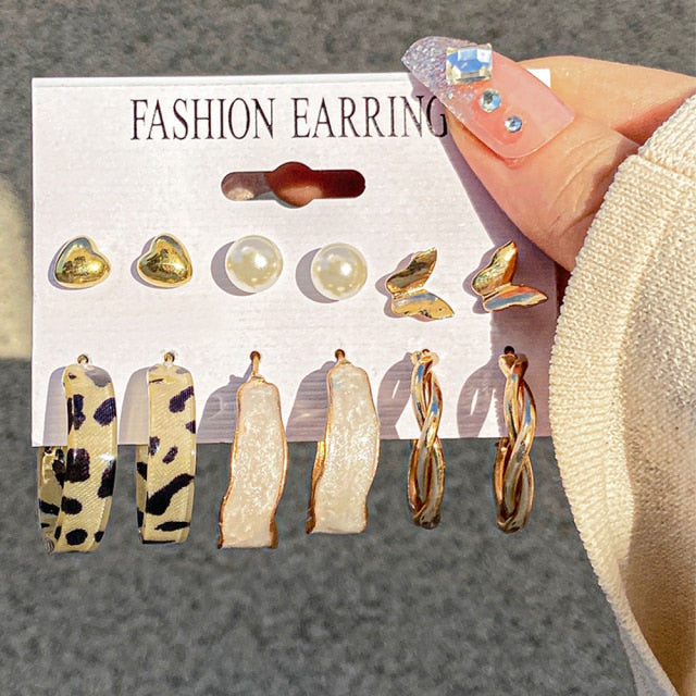Trendy Exquisite Pearl Metal Earrings Set For Women Geometric Circle Dangle Drop Earrings Acrylic Set of Earrings Jewelry