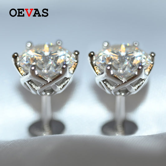 OEVAS Real 0.5-1 Carat D Color Moissanite Stud Earrings For Women Top Quality 100% 925 Sterling Silver Sparkling Wedding Jewelry