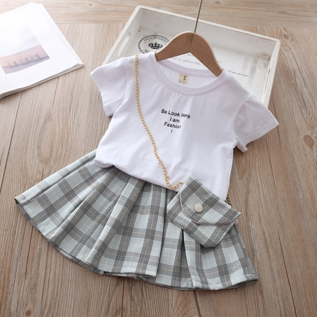 Girls' Suit Summer New Style British Style Skirt Suit Two-piece Suit Chain Bag  Kids Clothes Girls Kids Clothes Girls