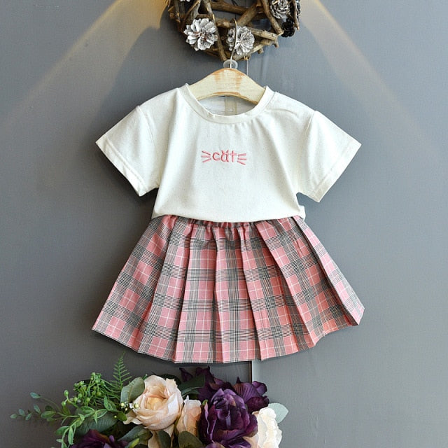 Girls' Suit Summer New Style British Style Skirt Suit Two-piece Suit Chain Bag  Kids Clothes Girls Kids Clothes Girls