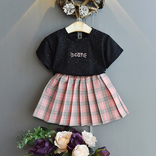 Girls' Suit Summer New Style British Style Skirt Suit Two-piece Suit Chain Bag  Kids Clothes Girls Kids Clothes Girls