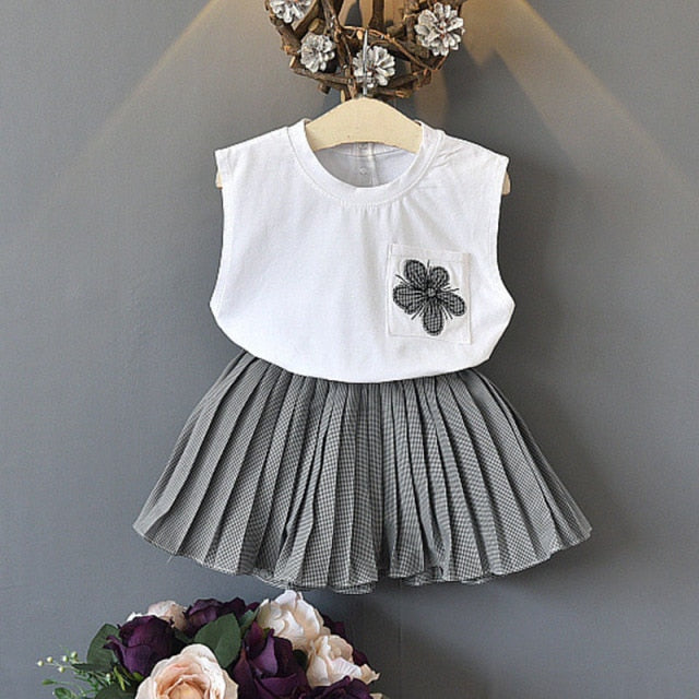 Girls' Suit Summer New Style British Style Skirt Suit Two-piece Suit Chain Bag  Kids Clothes Girls Kids Clothes Girls