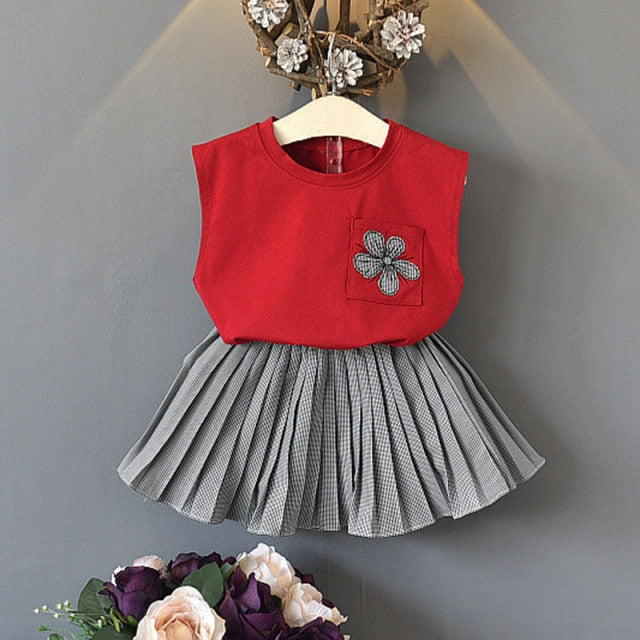 Girls' Suit Summer New Style British Style Skirt Suit Two-piece Suit Chain Bag  Kids Clothes Girls Kids Clothes Girls