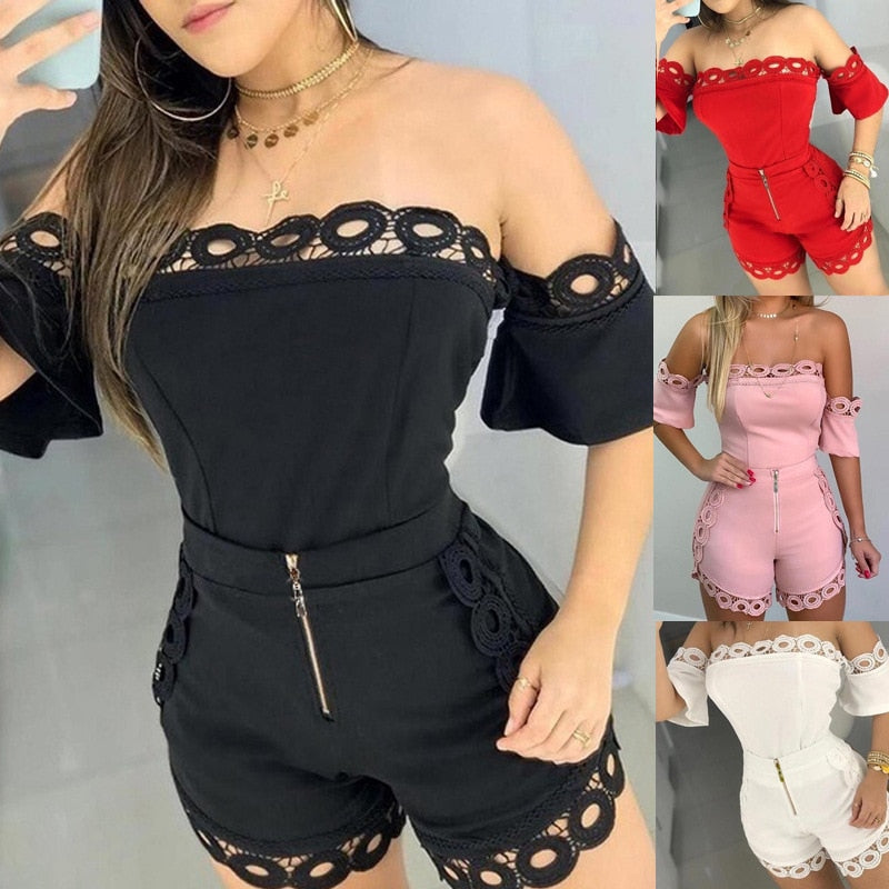 2021 Summer Women's Casual   Set Slim Strapless Lace Two Piece Set