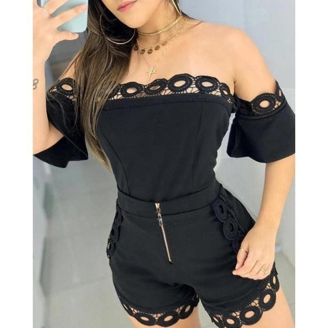 2021 Summer Women's Casual   Set Slim Strapless Lace Two Piece Set